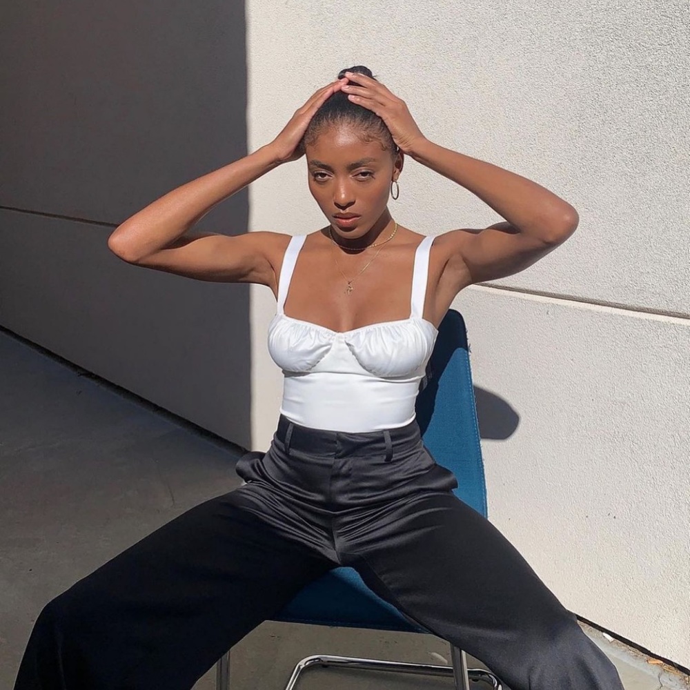 | Never Worn Item | Danielle Bernstein White Satin Bodysuit Size 4